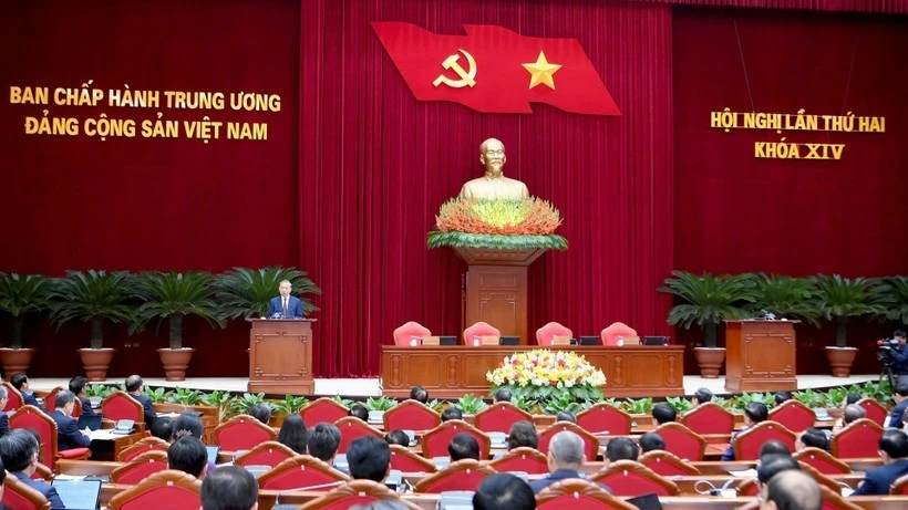 越共十四届二中全会闭幕。(登科 摄)