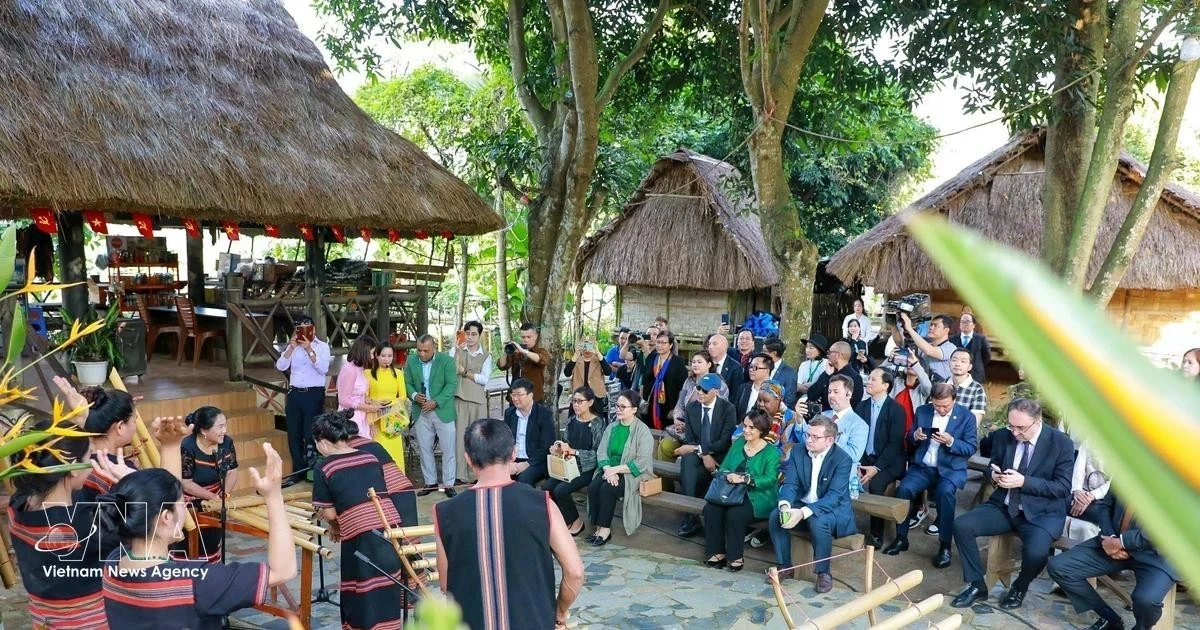 向国际友人推介越南文化特色。(图片来源:越通社)