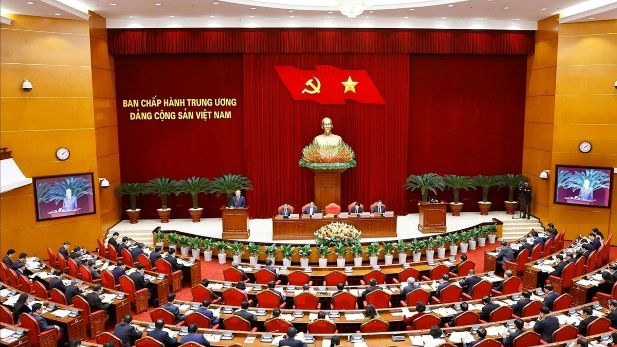 越共第十三届中央委员会开幕会式场景。(图片来源:越通社)