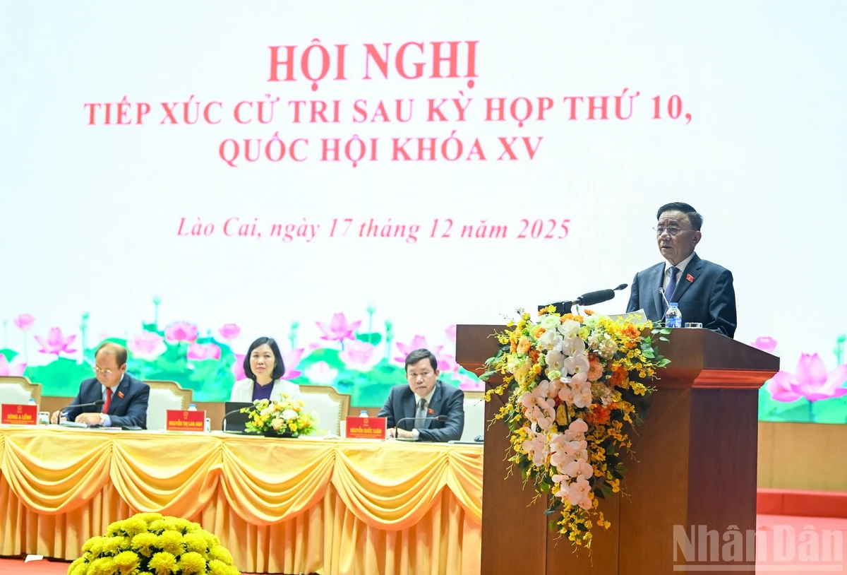 越共中央书记处常务书记陈锦秀发表讲话。